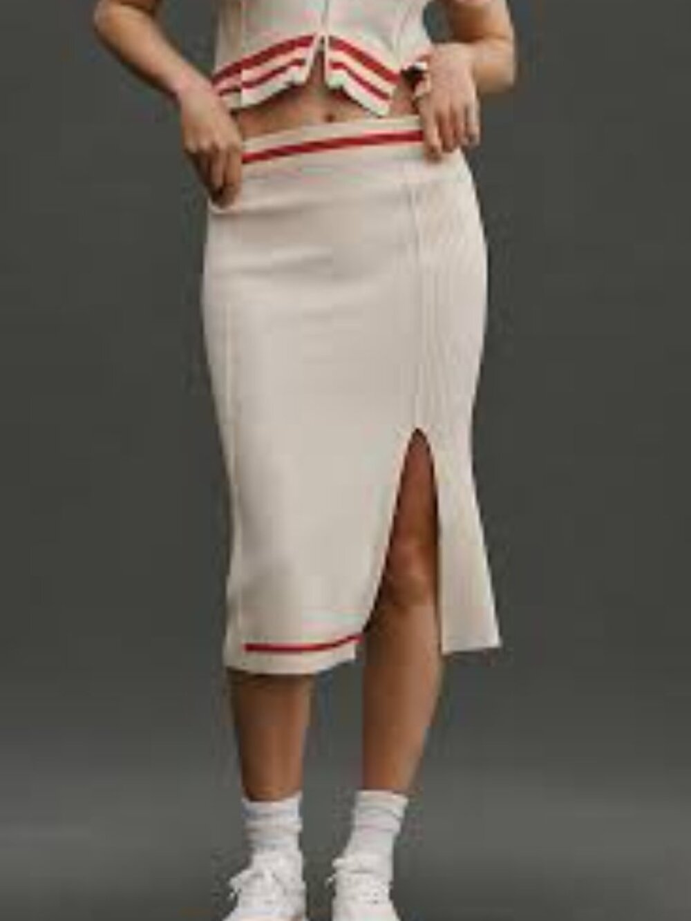 Daily Practice by Anthropologie Stripe Sweater Skirt Cream/Red Size Small
